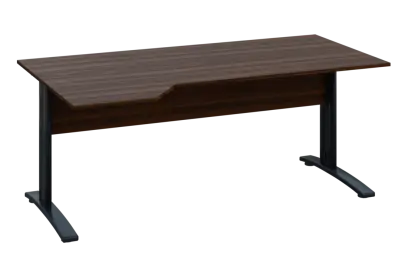 EZK 28 - 184 stůl kancelářský, rohový, levý, kovová podnož černá, deska 25 mm, široký 1800 mm, ořech královský